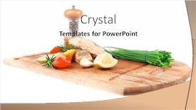  Presentation with pink green - PPT theme having healthy fish cuisine baked pink salmon steaks with green onion cherry tomatoes small pepper grinder rosemary twigs and lemon on wooden board isolated on white background background and a white colored foreground