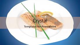  Presentation with salmon dish - Slide set with healthy fish cuisine baked pink salmon steaks with green onion and lemon on white dish isolated over white background background and a coral colored foreground