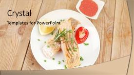  Presentation with salmon grilled fish salmon grilled - Slide set consisting of panorama of hong kong island skyline and financial district china background and a light gray colored foreground