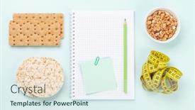  Presentation with weigh loss - PPT theme featuring healthy-food-and-weigh-loss background and a sky blue colored foreground