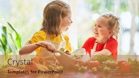  Presentation with cute vegetables - Cool new theme with healthy food at home happy family in the kitchen two cute funny children are preparing the vegetables backdrop and a coral colored foreground