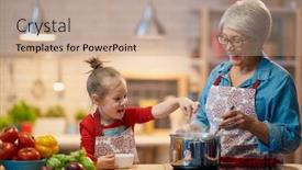 Presentation with grandma - PPT layouts with healthy-food-at-home-happy background and a coral colored foreground
