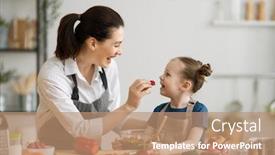  Presentation with healthy food - Colorful PPT layouts enhanced with healthy-food-at-home-happy backdrop and a coral colored foreground