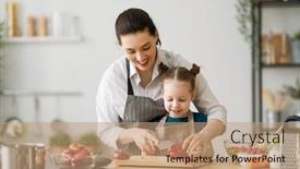  Presentation with healthy food - PPT theme consisting of healthy-food-at-home-happy background and a coral colored foreground