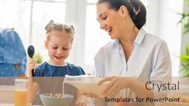  Presentation with school family - Presentation design having healthy-food-at-home-happy background and a coral colored foreground