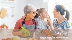  Presentation with grandma - Audience pleasing presentation theme consisting of healthy-food-at-home-happy backdrop and a coral colored foreground