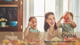  Presentation with family health - Beautiful slide set featuring healthy food at home happy backdrop and a coral colored foreground