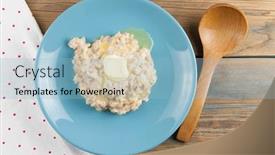  Presentation with blue food - Amazing PPT theme having healthy-food-classic-porridge backdrop and a light blue colored foreground