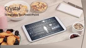  Presentation with food body - Colorful slide set enhanced with healthy food composition with tablet backdrop and a soft green colored foreground