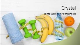  Presentation with healthy food - Cool new slide deck with healthy food concept dumbbell backdrop and a white colored foreground