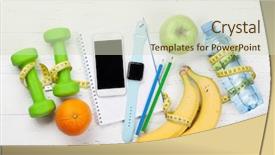  Presentation with healthy indian food - PPT layouts having healthy food concept dumbbell background and a soft green colored foreground