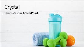  Presentation with healthy food - PPT theme with healthy food concept dumbbell background and a white colored foreground