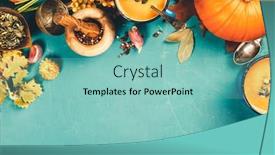  Presentation with healthy food - Slide set having healthy-food-cooking-background-vegetable background and a seafoam green colored foreground