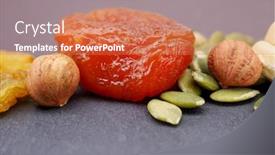  Presentation with dried fruits seeds nuts - Audience pleasing PPT theme consisting of healthy-food-dried-fruits-nuts backdrop and a coral colored foreground