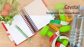  Presentation with tape measure - PPT theme enhanced with healthy food dumbells tape measure background and a lemonade colored foreground