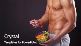  Presentation with fresh man chemistry - Amazing presentation design having healthy foods exercise - fit man holding a bowl backdrop and a dark gray colored foreground