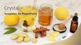  Presentation with hot thermometer - Audience pleasing PPT layouts consisting of healthy-food-for-cold-cough backdrop and a yellow colored foreground