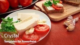  Presentation with feta cheese - Presentation design consisting of healthy-food-fresh-bread background and a crimson colored foreground