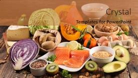  Presentation with food fish - Presentation design consisting of healthy-food-fruit-vegetable-cereal background and a coral colored foreground