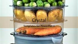  Presentation with steam - Audience pleasing slide deck consisting of healthy food in steamer steam cooker with potatoes carrots and brussels sprouts backdrop and a gold colored foreground