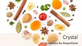  Presentation with white healthy food - Colorful presentation design enhanced with healthy food nuts - herbs and spices isolated backdrop and a lemonade colored foreground