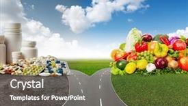 Presentation with healthy food - Cool new presentation theme with healthy food or medical pills backdrop and a dark gray colored foreground