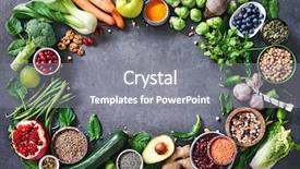  Presentation with healthy food process - Audience pleasing presentation theme consisting of healthy food selection with fruits backdrop and a gray colored foreground