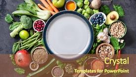  Presentation with healthy food - Colorful presentation theme enhanced with healthy food selection with fruits backdrop and a tawny brown colored foreground