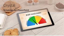  Presentation with body mass index - Amazing slide deck having healthy food with tablet on a wooden background with words body mass index health concept backdrop and a coral colored foreground
