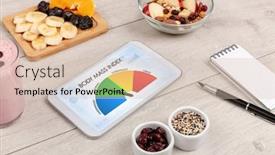  Presentation with body mass index - Presentation design enhanced with healthy-food-with-tablet background and a lemonade colored foreground