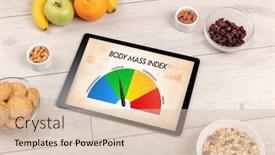  Presentation with body mass index - Slide deck featuring healthy-food-with-tablet background and a soft green colored foreground