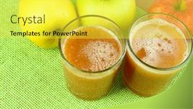  Presentation with healthy juice - Colorful slide deck enhanced with healthy fresh juice of apples close up backdrop and a yellow colored foreground