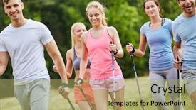 Presentation with walking nordic - PPT theme with healthy friends nordic walking background and a mint green colored foreground