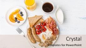  Presentation with brunch breakfast buffet healthy continental - PPT layouts with healthy full english breakfast - plate background and a coral colored foreground