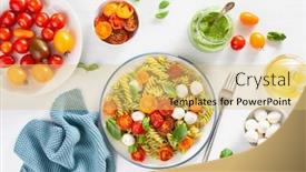  Presentation with pasta sauce - Presentation theme enhanced with healthy-fusilli-pasta-with-pesto background and a yellow colored foreground