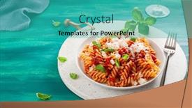  Presentation with pasta sauce - Cool new slide set with healthy fusilli pasta with tomato sauce parmesan basil backdrop and a teal colored foreground