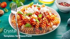  Presentation with pasta sauce - Theme with healthy-fusilli-pasta-with-tomato background and a ocean colored foreground