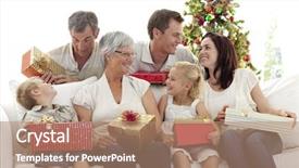  Presentation with christmas presents - Audience pleasing presentation theme consisting of healthy gifts - family in sofa giving presents backdrop and a coral colored foreground