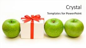  Presentation with green apples - Audience pleasing presentation consisting of healthy gifts - little present in row green backdrop and a  colored foreground