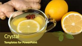  Presentation with ginger - Presentation with healthy ginger tea with lemon and honey on table close-up background and a tawny brown colored foreground