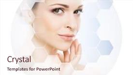  Presentation with young healthy people - Presentation theme having healthy girl in honeycomb grid background and a sky blue colored foreground