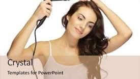  Presentation with hair - PPT theme featuring healthy girl with hair dryer background and a coral colored foreground