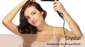  Presentation with healthy - Cool new PPT theme with healthy girl with hair dryer backdrop and a coral colored foreground