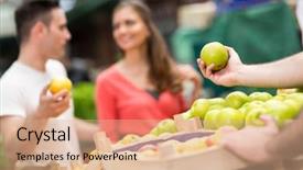  Presentation with light green health and wellbeing - PPT theme with healthy green apple in hand background and a coral colored foreground