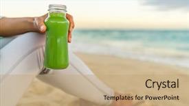  Presentation with smoothie - Presentation theme having healthy green juice detox smoothie background and a coral colored foreground