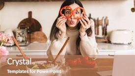  Presentation with computer processing - Beautiful presentation theme featuring healthy green salad with vegetable backdrop and a  colored foreground