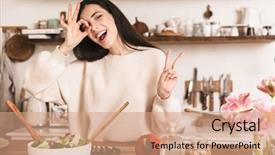  Presentation with processing - Presentation theme with healthy green salad with vegetable background and a coral colored foreground