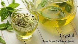  Presentation with tea leaves - Slides having healthy green tea cup background and a yellow colored foreground