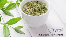  Presentation with tea leaves - Presentation theme featuring healthy-green-tea-cup background and a light gray colored foreground
