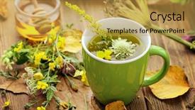  Presentation with herbal medicine healing herbs mortar - Audience pleasing presentation theme consisting of healthy herbal tea home remedy backdrop and a  colored foreground